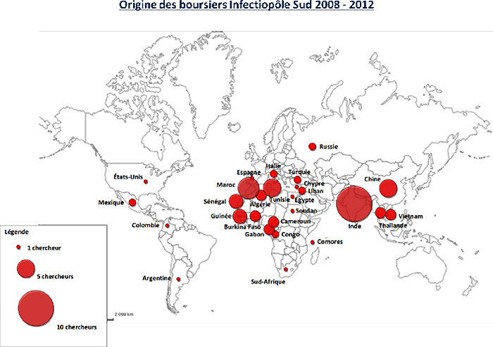 Figure 3 – Origine des boursiers Infectiopôle Sud depuis 2008